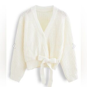 CIDER Off White Wrap Cardigan Cross Knot Tie Front Cropped Sweater XL Oversized